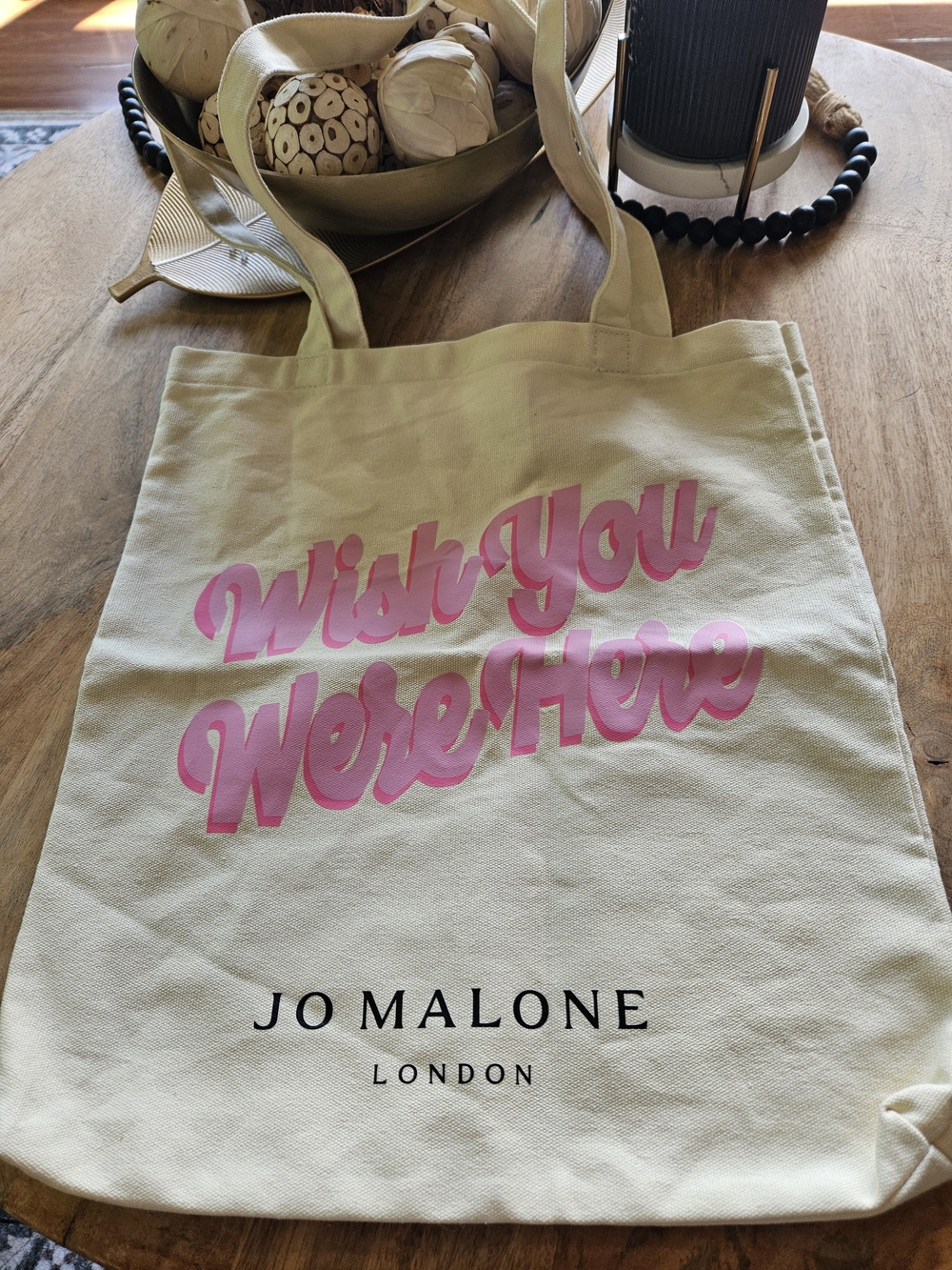 Jo Malone Cream Canvas Tote with Pink 'Wish You Were Here' Print